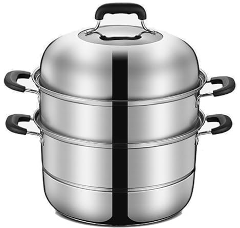 Olla de acero inoxidable 304 for cocinar al vapor, con vaporera, fondo de olla compuesto de 5 capas engrosado, for bollos al vapor, sopa de pollo guisada(40cm)