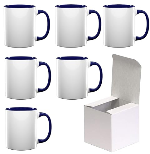 AL PRODUCTION Set Tazze per Sublimazione in Ceramica Bianca 330ml - Tazza Mug di Categoria AAA inclusa di Scatola per Gadget e Personalizzazioni - Made in Italy (Blu, 6 Unità)