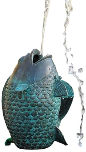 Generisch Bronze-Skulptur Wasserspeier Fisch | nach Oben | Fontaine | 23x19x29cm | Tierfigur aus Bronze handgefertigt