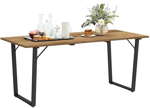 Outsunny Table à Manger de Jardin pour 6 Personnes, Table de Jardin avec Plateau à Lattes rectangulaire et Trou de Parasol, Cadre en Acier Anti-Rouille, 175 x 80 x 75 cm, Noir
