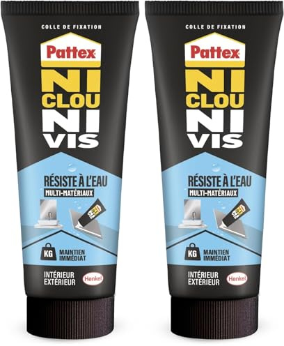 Pattex Ni Clou Ni Vis(tube de 142 g) Fix Multi Matériaux Intérieur et Extérieur, colle de fixation, colle forte tous supports, mastic blanc (Lot de 2)