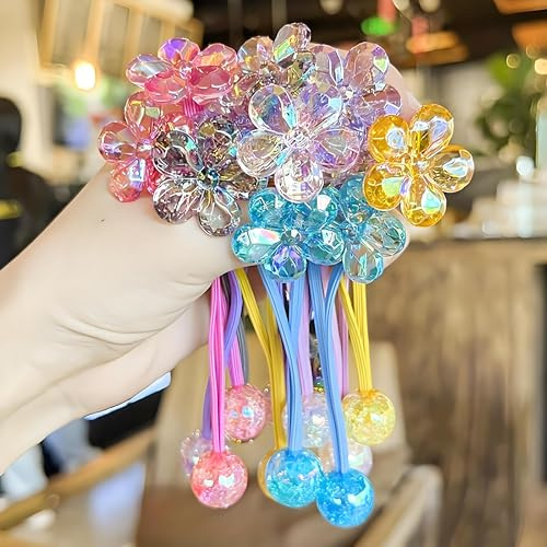 12 Piezas Gomas de Pelo Con Bolas y Flores,Esfera Colorida Lazos Elásticos para el Pelo,Lazos de Pelo para Niños con Bolas,Coletas Elásticas Con Bolas y Flores para Bebé Niñas