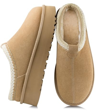 XUNBAI Mini-bottes à plateforme pour femmes en daim véritable, bottes de neige chaudes pour l'hiver, pantoufles confortables à plateforme pour l'intérieur et l'extérieur