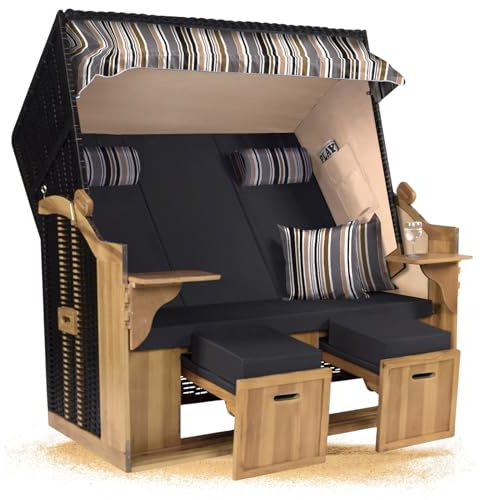 Strandkorb Hanse Ostsee XXL 2,5 Sitzer Volllieger schwarz 150cm breit, ideal für Garten, Terrasse und Balkon