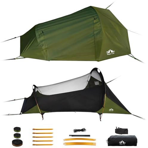 Night Cat Flat Lay Hammock Tent: Portable Lightweight Camping Hammock with Mosquito Net Waterproof Rainfly for 1 Person Outdoor Camping Green