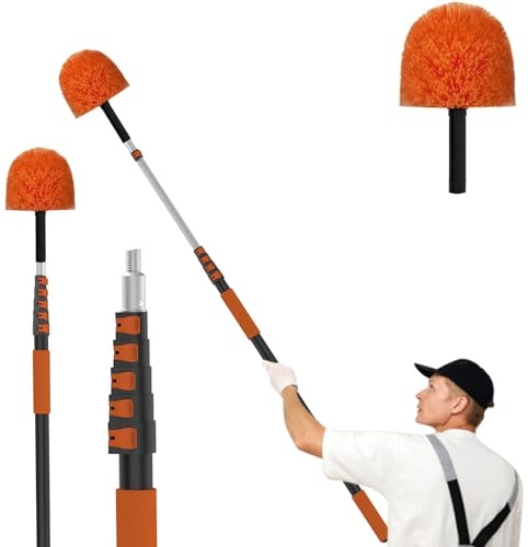 LAANPOLE Limpiador de Telarañas 7,2m con Pértiga de Extensión, Cepillo para Telarañas Extensible para Limpieza, Limpiadores Profesionales de Techos y Esquinas - Uso Interior/Exterior