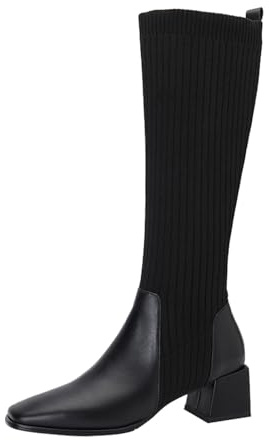 Generisch Stivali sopra il ginocchio da donna Shark Boots stivaletti da donna con tacco a blocco, moda invernale, in pelle elasticizzata, cuciture, colore puro, comodo, punta quadrata, tacco quadrato