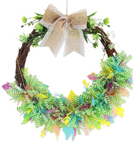 Iouyjiu Couronne de Pâques – 38,1 cm – Décoration de fête artificielle pour porte d'entrée de Pâques, pour l'intérieur, le quotidien, Thanksgiving, les vacances, le bureau, les tables, les étagères