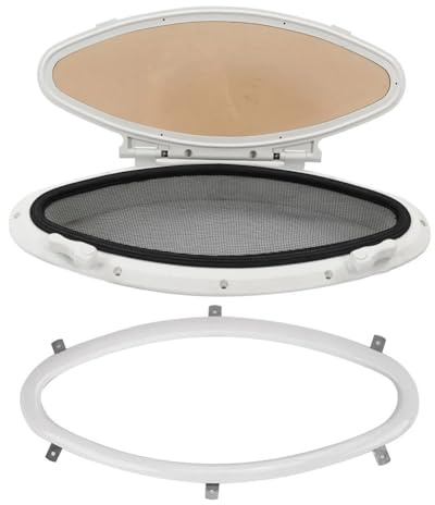 FACAIIO 470x210mm Inward Opening Oval Porthole Window, White, Boat, Yacht, RV, for Marine Grade ABS Frame with Screen and Waterproof Seal