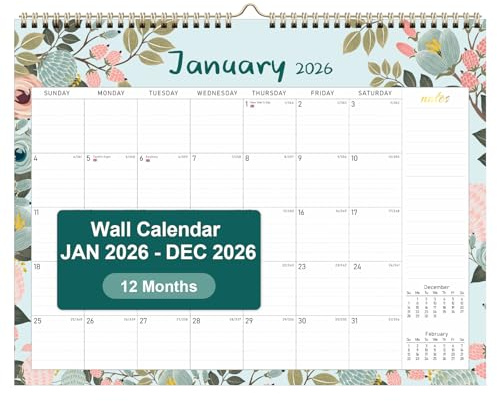 Calendar 2026, Wall Calendar 2026 UK with A4 Size from Jan 2026 to Dec 2026 (12 Months) for Home Office Planning and Organizing