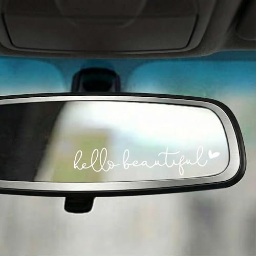 3 Stück Auto Aufkleber Spiegel, Hello Beautiful Autospiegel Aufkleber | Hallo Schönheit Rückspiegel Aufkleber Vinyl Aufkleber Autodekoration Geschenk für Fahrer Frauen Männer (Weiß)