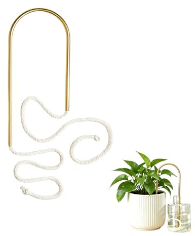 Self-Watering Plant Wick System, Scandinavian Design Automatic Drip Irrigation for House Plants, Glass Bottle with Brass Arch Handle,-3