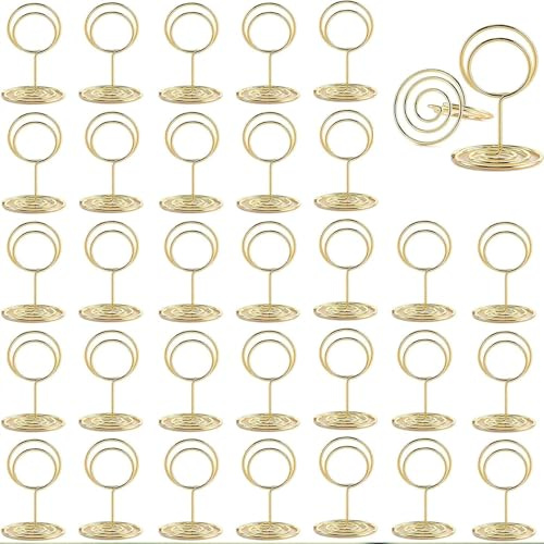 30 Stück Tischkartenhalter,Fotohalter mit Klammern,kartenhalter tisch Metal | Memohalter,Tischkarten Halterung,menükartenhalter,Tischnummernhalter für Hochzeiten,für Jubiläen,Partys,Hochzeiten(Rund Gold)