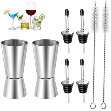 2 Stück Cocktail Messbecher, 2cl & 4cl Dual Spirit Measure Cup Jigger mit 4 Flaschenausgießer & 2 Pinseln, Präzise Skala cl Messbecher Cocktail für Bars Zuhause Hochwertiges Gin Whiskey Alkohol