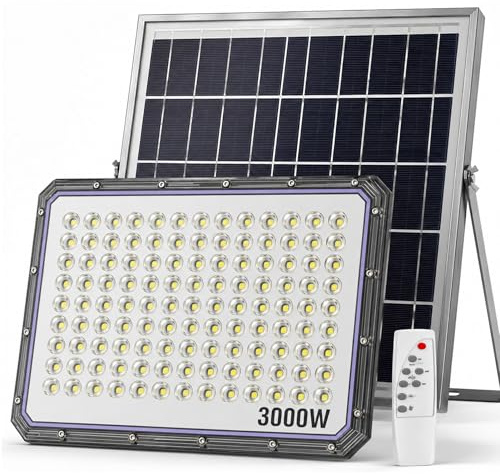 081 Store - Faro LED Esterno con Pannello Solare 3000W, IP66 Impermeabile, 224 LED, Luce Bianca 6500K, Telecomando, Autonomia 12 Ore
