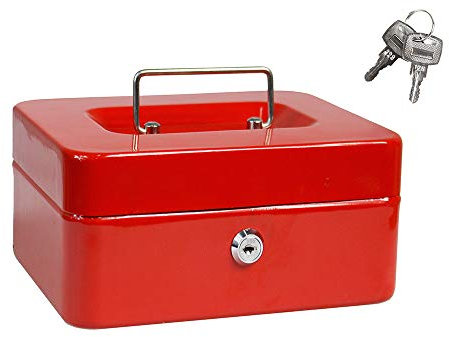 Vetrineinrete® Cassetta portavalori cassaforte di sicurezza in metallo con scomparto e divisori portamonete doppia chiave (20 x 16 x 9 cm) M29