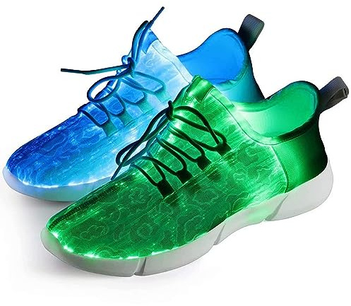 Shinmax LED Scarpe Uomo Donna - Fibra Ottica Bianche con 7 Colori, 4 Modes USB Ricaricabile Light Up Leggero Traspirante Comode Casual Sneaker Sportive per Festa Natale Regalo