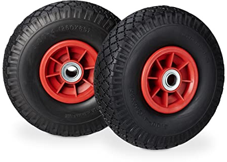 Relaxdays 2x Sackkarrenrad 2er Set, schwarz-rot | 3.00-4 Zoll, 20 mm Achse, bis 80 kg, 260 x 85 mm