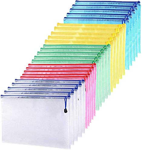 Dokumententasche A4-25 Stück Reißverschlusstasche Kunststoff Zip Zip,25 Transparente Dokumentenmappen,5 Farben,Wasserdichte Dokumententaschen für Akten,Papier, Kosmetika und Reiseutensilien