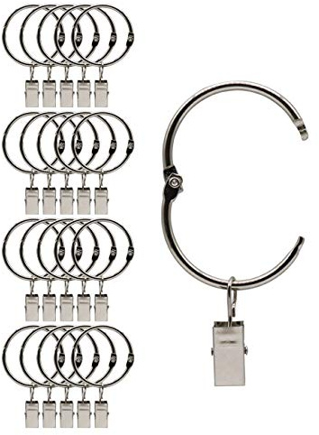 CCUCKY 20 Stück Vorhangring mit Clips, Öffnungsbare Metall Vorhang Clip-Ringe, Innendurchmesser 38 mm, für Schwere Vorhänge und Leichte Vorhänge (Silber)