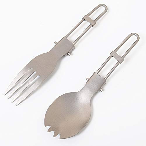 T&F Folding Titanium Spork Spoon Fork Ultralight Camping Cutlery Picnic Tableware Outdoor Utensils for Picnic Hiking Travel Backpacking Daily Used
