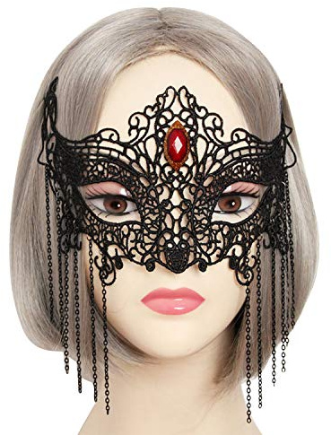 Masque Vénitien Femme Demi-masque de Mascarade Noire Masque des Yeux Dentelle Sexy Masque de Renard Serre-tête avec Pendentif et Strass pour Halloween Soirée Carnaval Cosplay Costume Bal Masqué