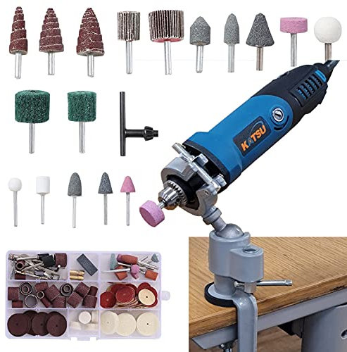 KATSU Rotary Tool Kit, 400W Multi-Functional Electric Die Grinder with 6mm Chuck, 6 Variable Speeds, 123PCs Accessories and Aluminum Alloy Universal Totary Table Vise, for DIY Creations