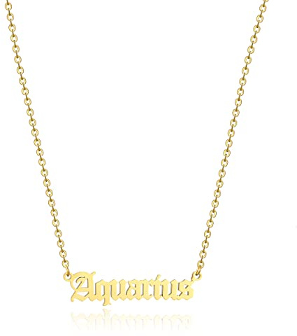 AFSTALR Silver/Gold Old English Necklace Zodiac Necklace Women Pendant Astrology Necklace Birthday Gift
