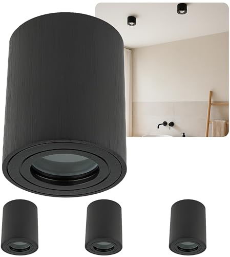 Sweet LED 4 stycken byggspotlights badrum IP44 aluminium GU10 takfläck 95 mm våtrum badrum våtområde bygglampa 230 V byggspotlight – svart borstad, rund