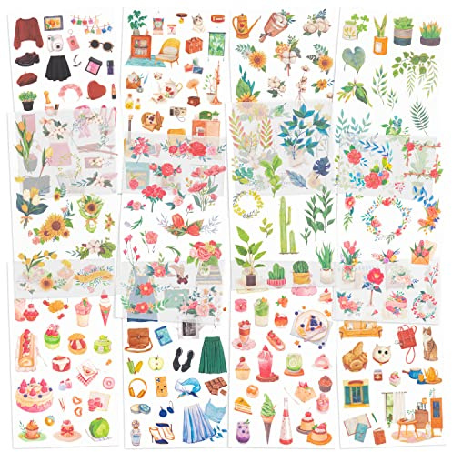 12 Blätter Transferaufkleber einreiben Sammelalbum Aufkleber Blumenaufkleber Dekorationsplaner Aufkleber Pflanzenaufkleber für Scrapbooking Tagebuch Album Bullet Journals DIY Arts and Crafts (Village)