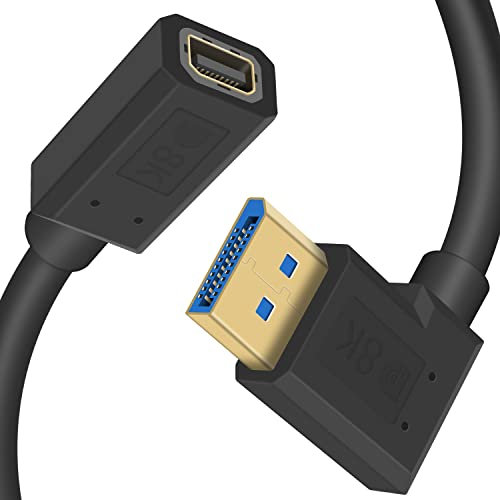 Duttek 8k Mini Displayport to Displayport 1.4 Cable, Left Angled Displayport Male to Mini Displayport Female Cable with Gold-Plated, Support Bi-Directional Transmission for Gaming Monitor.1FT/30cm