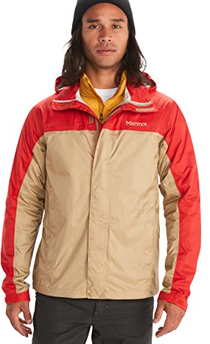 Marmot Hombre PreCip Eco Jacket, Chaqueta impermeable para lluvia, chubasquero transpirable con capucha, cortaviento ligero hardshell para senderismo y bicicleta, Shetland/Cairo, S, 41500_F22