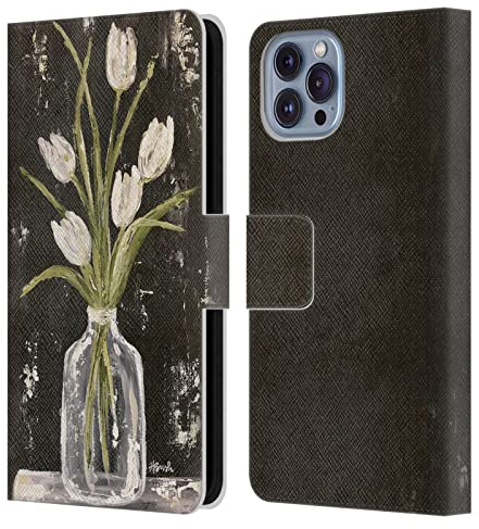 Head Case Designs Officially Licensed Haley Bush White Tulips In Glass Jar Floral Painting Leather Wallet Case Compatible With Apple iPhone 14