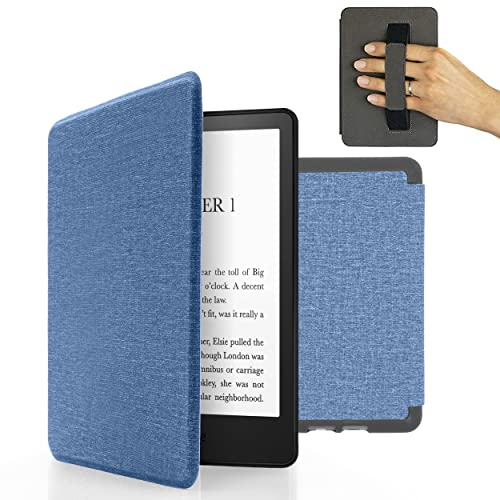 MyGadget Hülle für Kindle 11. Generation [ Modell : RS23CV | C2V2L3 Release: 2022 | 2024 ] mit Handschlaufe & Auto Sleep | Wake Funktion - Flip Case in Hell Blau