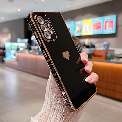 LSOUGUK Compatible with Samsung Galaxy A33 5G Case,Love Heart Pattern Electroplated Design Soft TPU Shockproof Protective Phone Case Full Camera Lens Protection Cover for Samsung Galaxy A33 5G-Black
