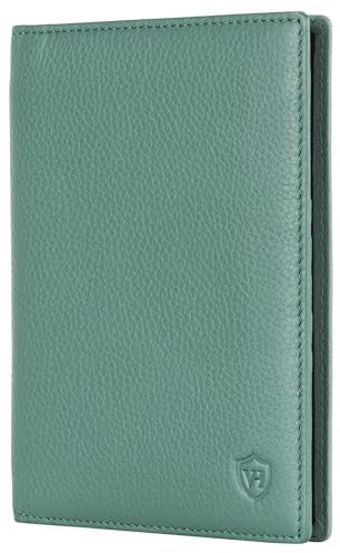 VON HEESEN® Reisepasshülle Leder Etui mit RFID-Schutz - Passhülle Passport Reisepass Mappe Hülle Organizer - Reiseorganizer für Damen & Herren (Türkis - Silver-Pine)