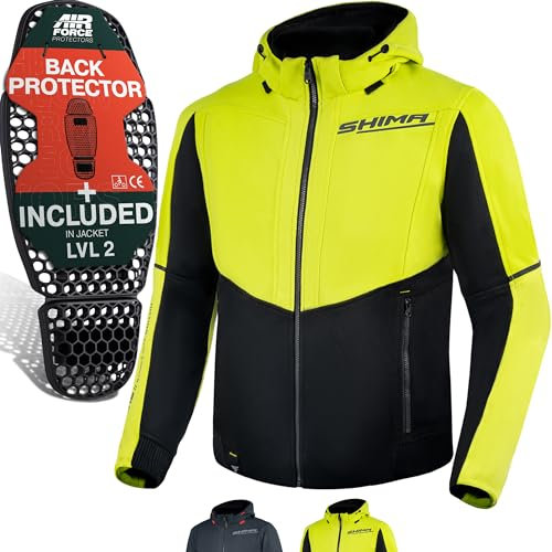 SHIMA DAYBREAKER Motorradhoodie Herren und Damen - Motorrad Kapuze Hoodie mit Protektoren Jacke Kapuzenjacke Aramid (Fluo, 4XL)