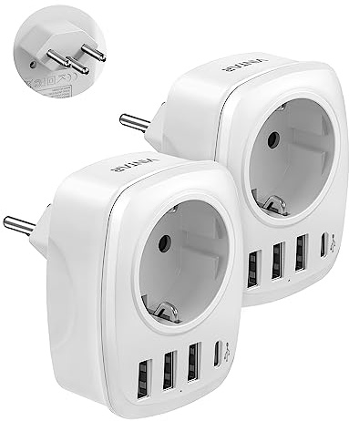 VINTAR 2 Pack Schweiz Reiseadapter Typ J mit 3 USB-A & 1 USB-C | 2er Pack 5-in-1 Typ J für Schweiz, Malediven, Jordanien, 3 USB-A + 1 USB-C, Weiß, für mehrere Geräte