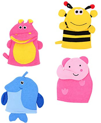 Cabilock Peeling-waschlappen für Jungen und Mädchen Badehandschuhe Cartoon-tiere 4-teiliges Set Sanfte Badehandschuhe für Jungen und Mädchen