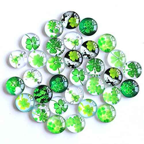 YIEUR 100 Stück Glas Cabochons Kleeblatt Glückssteine, 12mm Schmunzelsteine Glassteine bunte mix, Glücksbringer Glücksklee Glascabochons Glasnuggets Aufkleber Streudeko für Schmuck(100)