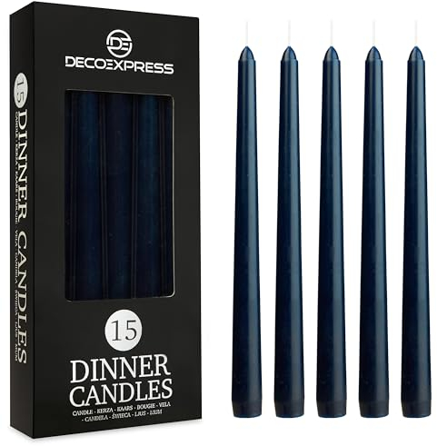 DECO EXPRESS Stabkerzen Set 6er, 10, 15 oder 50er, Lange Brenndauer bis zu 8 Std, Geruchslos(Blau, 15-er Set)