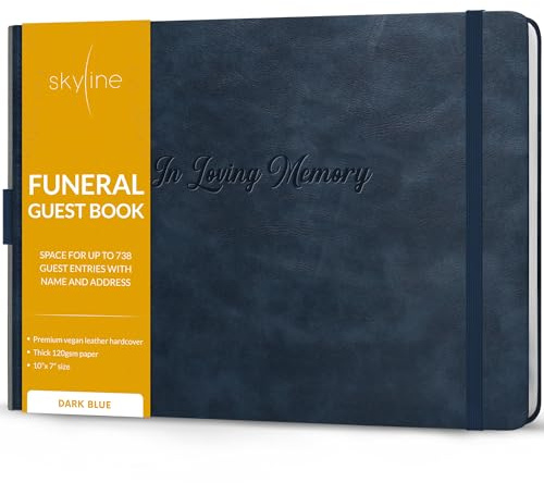 Skyline Funeral Guest Book for Memorial & Funeral Services – in Loving Memory Guest Sign in Book for Funerals – 738 Guest Entries with Name & Address, 129 Pages, Hardcover, 10x7″ (Dark Blue)