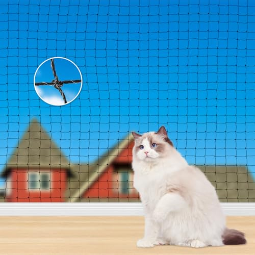TOFFCAEA Katzennetz für Balkon, 6x3m Katzennetz Drahtverstärkt, mit 19M Befestigungsseil, Stark, Langlebig, UV-Beständig, Wetterfest, Geeignet für Balkone, Terrassen und Fenster (Schwarz, 3x6 m)