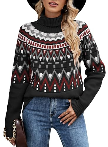 Wantonfy Damen Pullover Langarm Strickpullover Weihnachtspullover | Rollkragenpullover, Winter, Oberteile,Casual, Lose, Pulli, Rundhalsausschnitt, Elegant