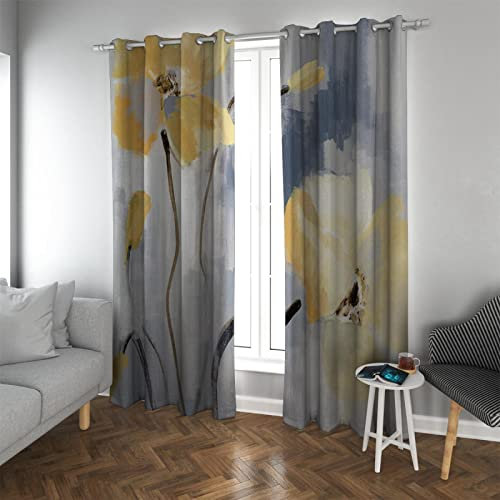 HengYun ART Gelbe Blume Verdunkelungsvorhänge Blumen Thermovorhänge für den Winter Vorhänge und Vorhänge im ländlichen Stil Moderne Fensterbehandlungen für das Schlafzimmer 2X W96xL160cm