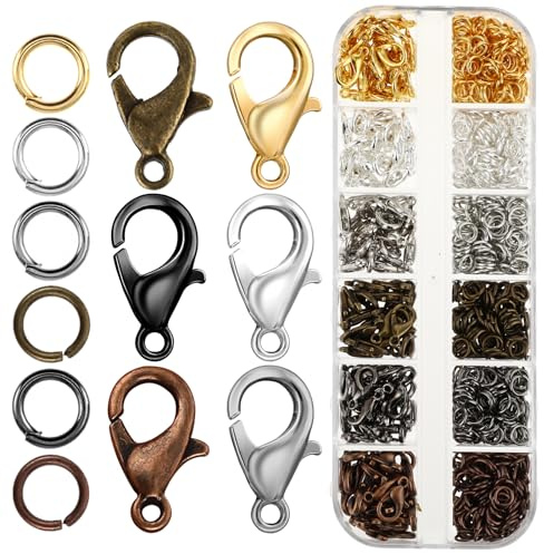 YUXIANLB 960PCS Lobster Claw Clasps and Open Jump Rings Set, 12mm Lobster Claw Clasp for Bracelet Necklace DIY Craft Jewelry Making(6 Colors)