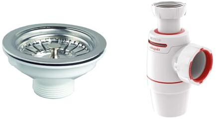 Wirquin Lot de 2 : 1 bonde à Panier INOX ø90 mm pour évier 1 bac sans trop-Plein + 1 Siphon d’évier Néo Air ⌀40 mm zéro Fuite