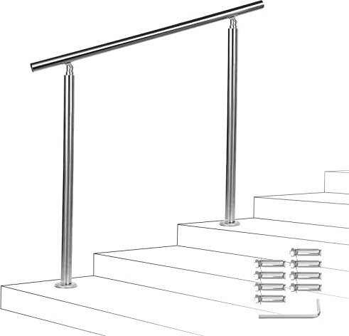 Fiqops Handlauf Edelstahl 180cm,Treppengeländer innen mit Ohne Querstreben, Handlauf für Treppen Innen und Aussen, Treppengeländer außen, Geländer Edelstahl außen, für Treppe Brüstung Balkon
