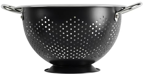 GoodCook Colander Premium Stainless Steel Construction with Handles and Elevated Pedestal Foot, 5-Quart, Black
