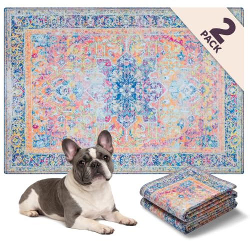 Lovewag Waschbare Hundematten – Dekorativ, 91x122 cm, wasserdicht, rutschfest, saugstark, maschinenwaschbar – Stilvoll für Seniorhunde & Welpen – 2er-Pack (Marmelade Sonnenschein)